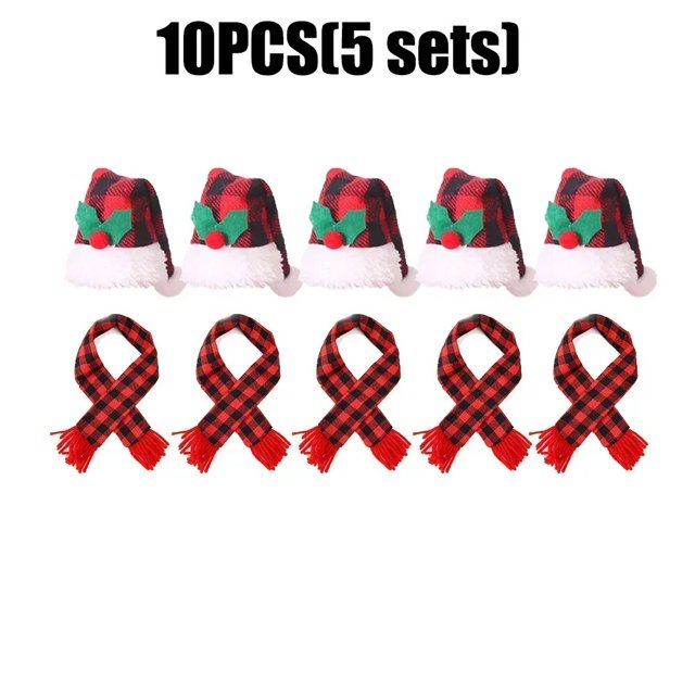 Lote de fundas navideñas para botellas de vino, sombreros rojos de Navidad, bufanda, adorno para el hogar, vajilla de fiesta, suministros de decoración, 2024