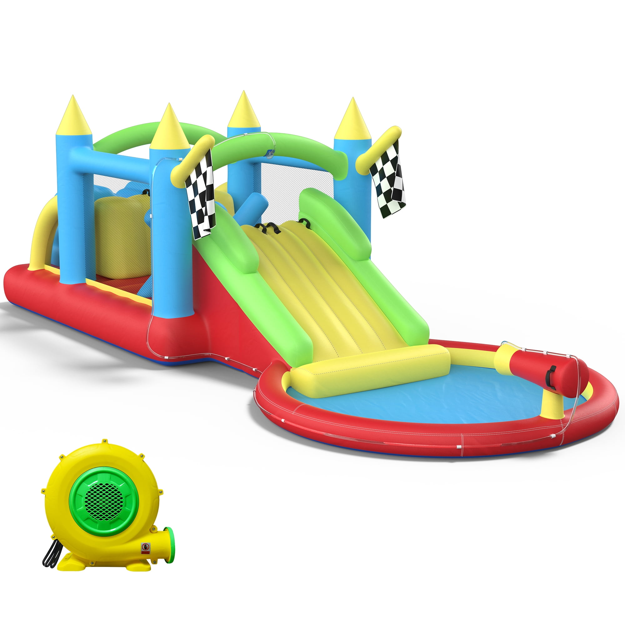 KloKick Jumbo Inflatable Water Park & Slide Castle – Dry/Wet Dual Use, 840D Fabric, 400lbs Capacity, for Climbing & Aquatic Fun