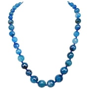 Ratnavali Jewels Blue Color Agate Natural Stone Beads Strand Jewelry Necklace Women