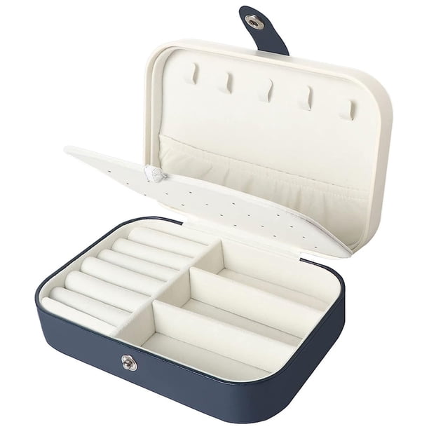 Cajas organizadoras de joyas de viaje de 2 capas para mujeres y niñas, soporte de almacenamiento de joyas portátil de cuero PU para pendientes, anillos, collares, pulseras, 16*11*5 cm