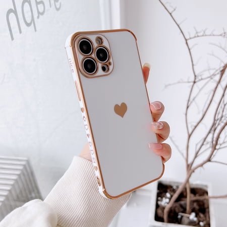 Dteck Plating Phone Case Compatible with iPhone XS Max,Soft TPU Heart Pattern Ultra Slim Shockproof Bling Case for iPhone XS Max 6.5 inch,White