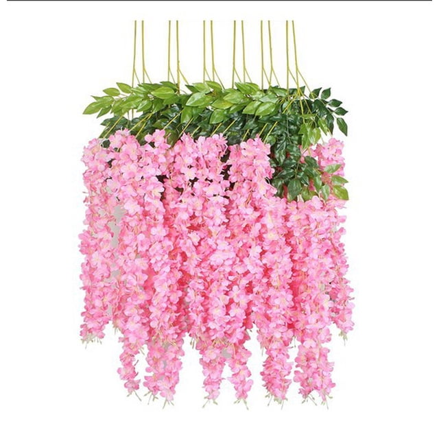 12 piezas 3.6 'Seda artificial Wisteria Vine Ratta Colgante Flor Guirnalda Cuerda Fiesta en casa Boda Decoración Rosa Sailing Electrónica