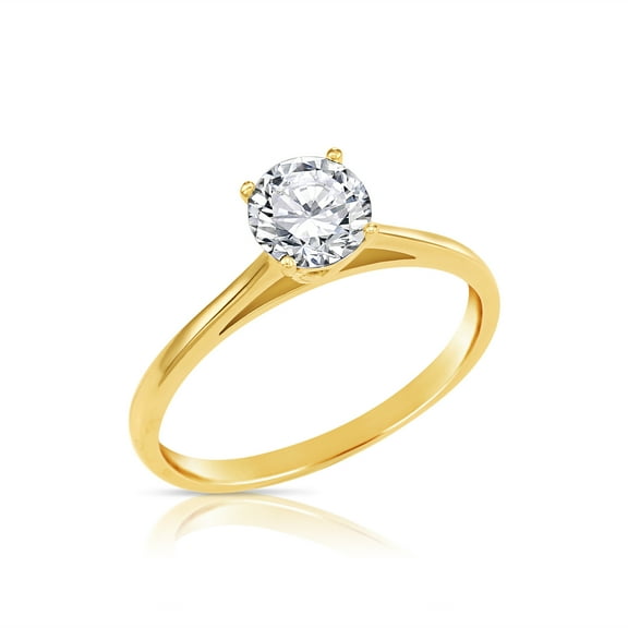 Tilo Jewelry 14K Yellow Gold 1 Carat Solitaire Round Brilliant Engagement Wedding Ring | Size 5 | Classic Engagement Ring for Women