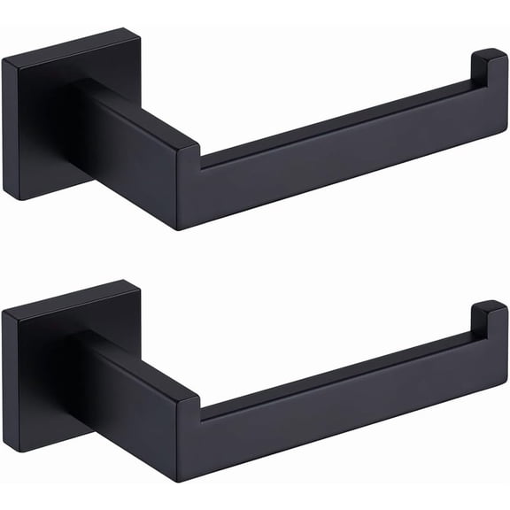 Toilet Paper Holder Matte Black, Toilet Tissue Roll Holders Dispenser and Hangers Wall Mounted for Bathroom & Kitchen, Stainless Steel Modern Square Style 2 Pack