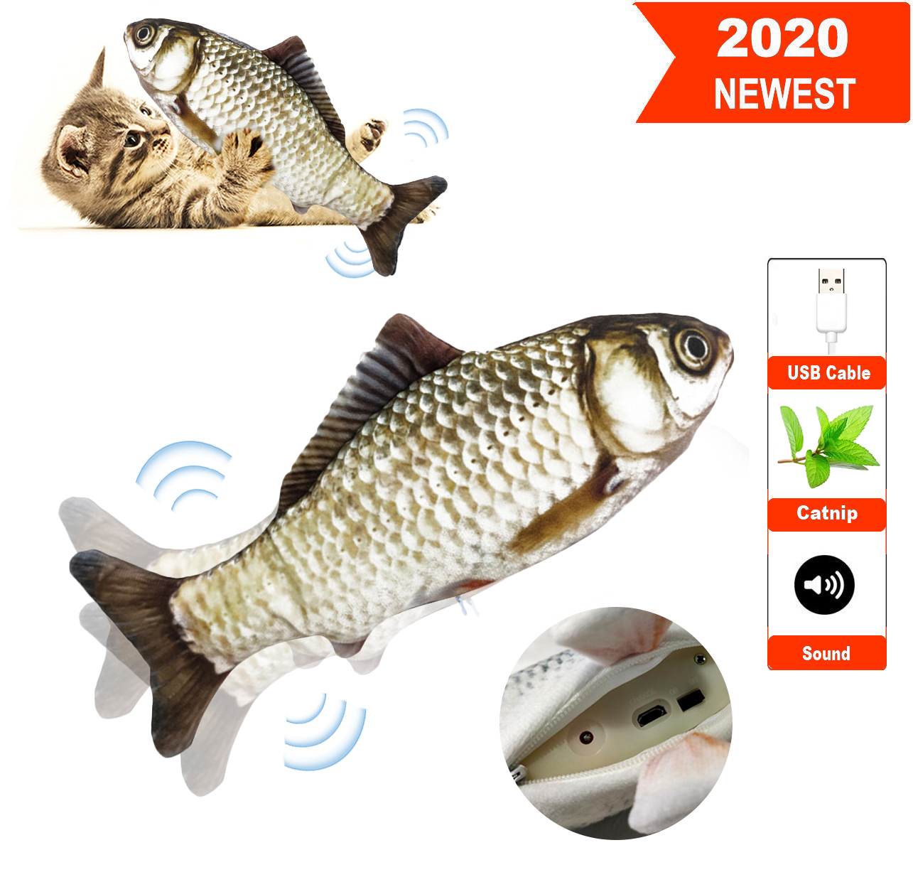 Electric Doll Moving Fish Cat Toy Realistic Plush Simulation Wagging