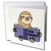 3dRose Funny Cute Sloth Reading Slow Cooking Book - Greeting Card, 6 by 6-inch