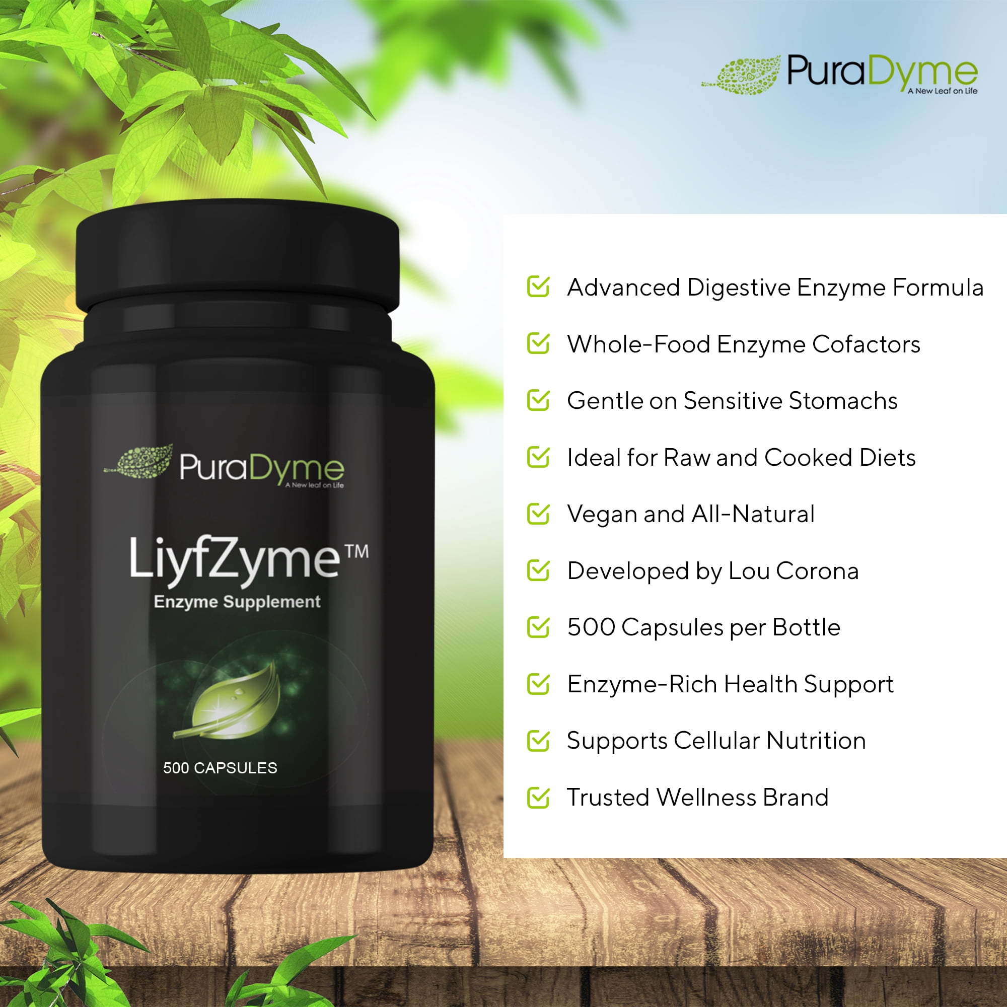 PuraDyme LiyfZyme Plant-Based Digestive Enzyme, Digestive Health Support (500 Ct)