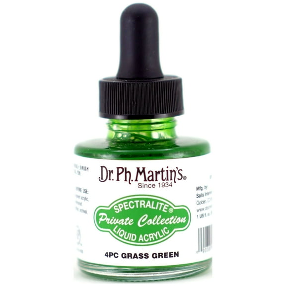 Dr. Ph. Martin's® Spectralite Private Collection Liquid Acrylics (4PC) Arcylic Paint Bottle, 1.0 US fl oz, Grass Green, 1 Bottle