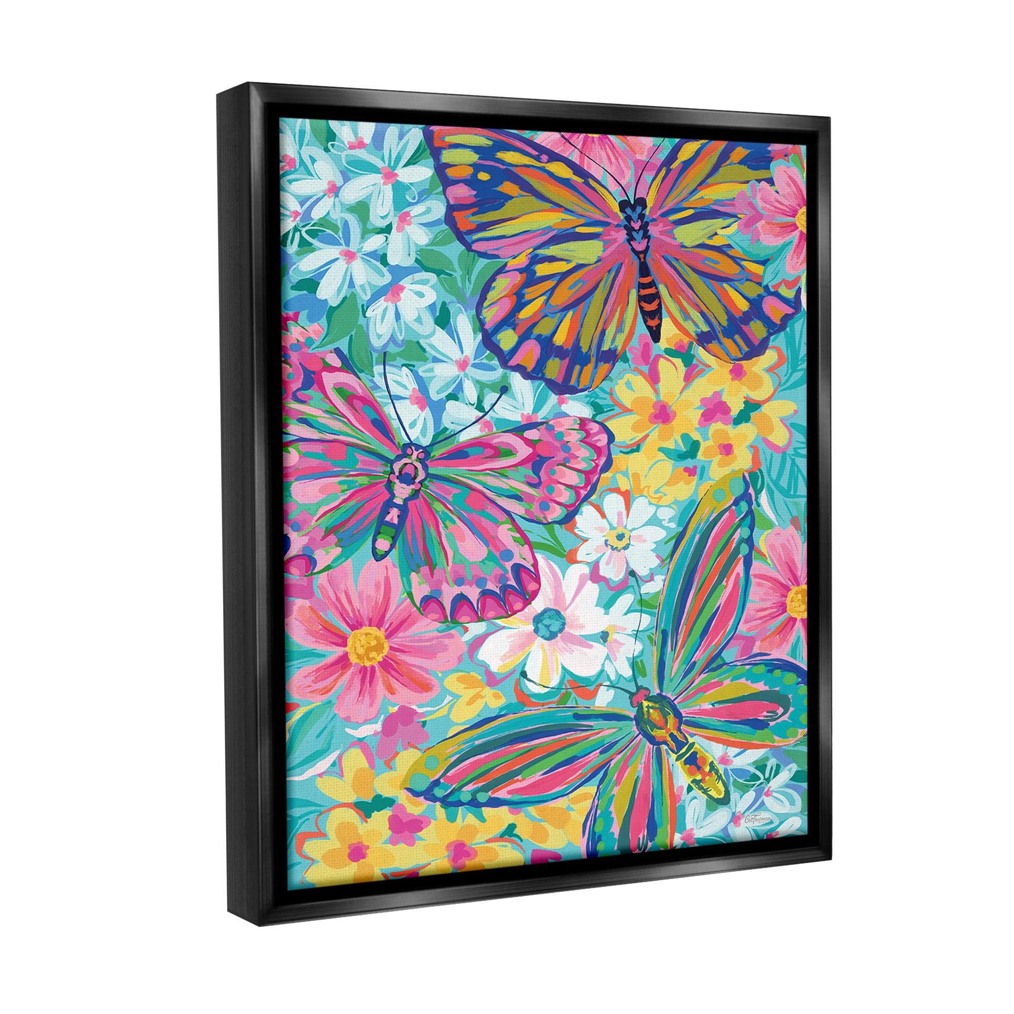 Stupell Industries Modern Butterflies & Blossoms Animals & Insects Painting Black Floater Framed Canvas Art Print Wall Art, 25 x 31
