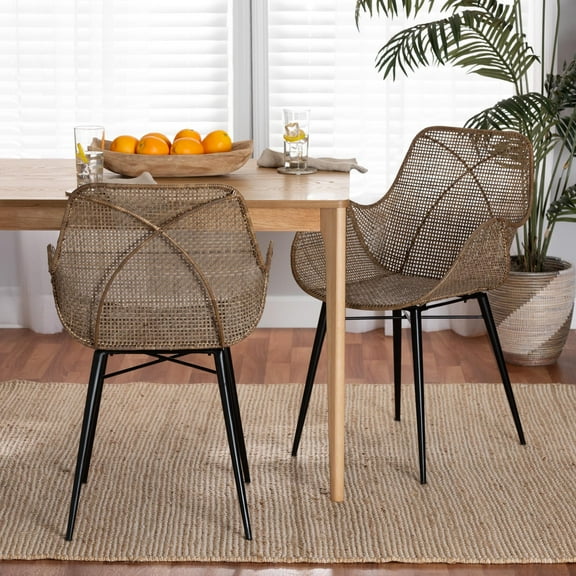 bali & pari Ballerina Rattan BOHO Dining Chairs, Set of 2, Greywash
