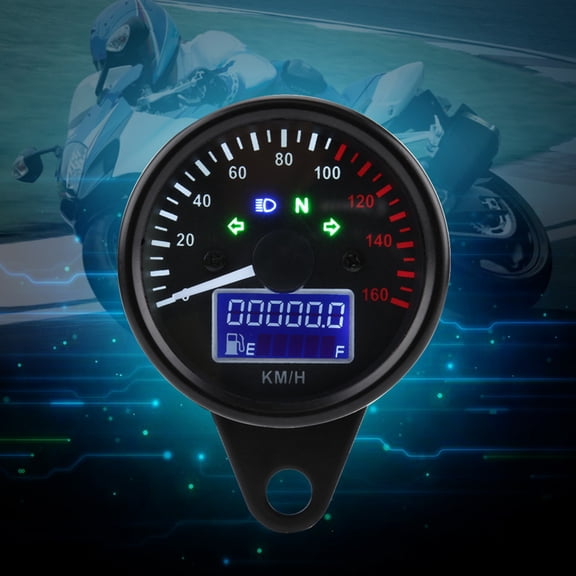 M Buder Universal 0~160KM/H Motorcycle Digital LED LCD Speedometer Tachometer Speed Gauge Retro Black (2.6 inches / 66 mm)