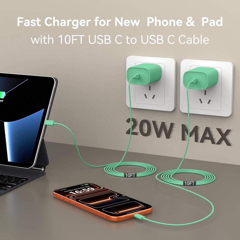 [MFi Certified] 2Pack 20W Type C Fast Charger Block with 10FT USB C to Lightning Cable Compatible for iPhone 14/13/12/11 Pro Max/Xs Max/XR/X,i Pad