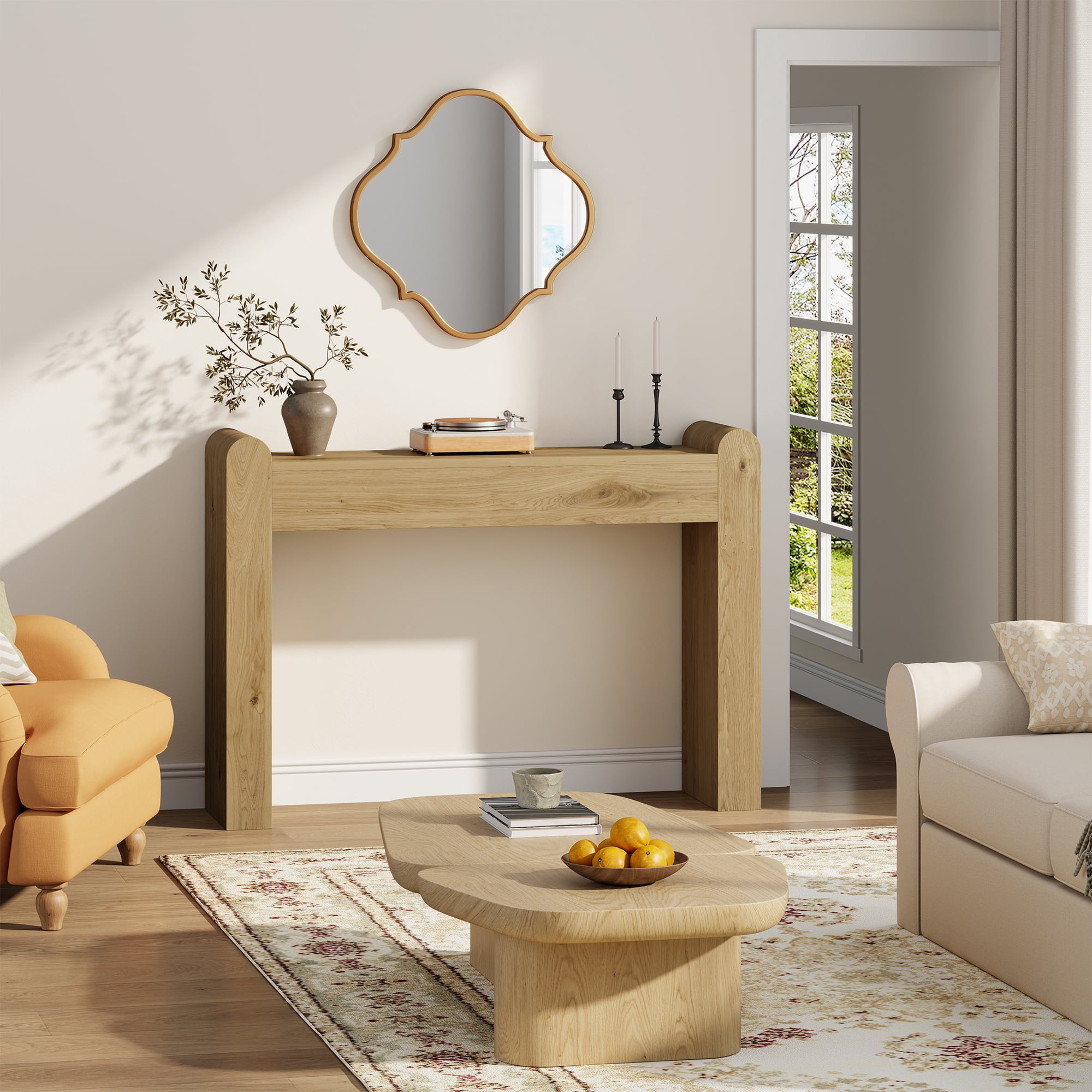 Laintene 47" Entryway Table, Curved Console Tables for Entryway, Rustic Farmhouse Sofa Table Behind Couch, Wooden Hallway Accent Table for Living Room, Entrance, Natural