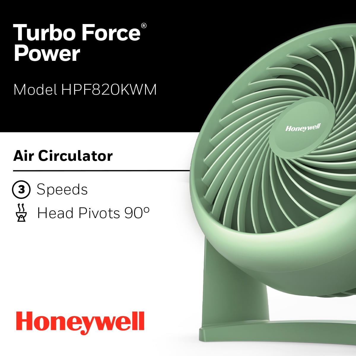 Honeywell Air Circulator Electric Whole Room Table Fan, Moss Green, 3 Speeds