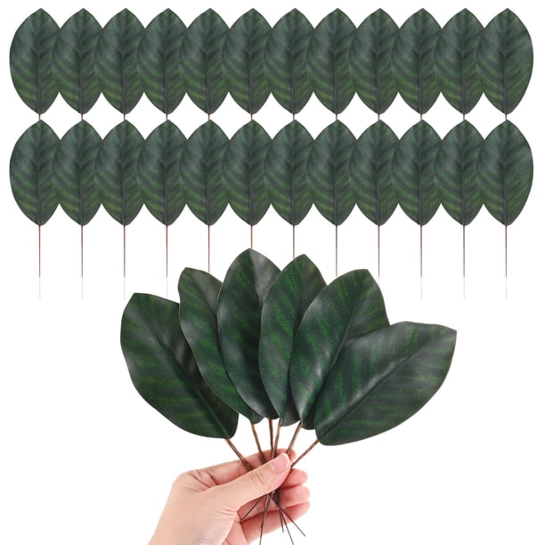 Paquete de 30 hojas artificiales, hoja verde falsa con tallos para bricolaje 6.3x19.5cm