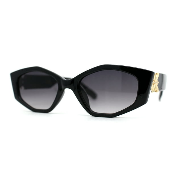 Womens Celtic Cross Motif Hinge Mod Geometric Cat Eye Sunglasses Black Gold Smoke