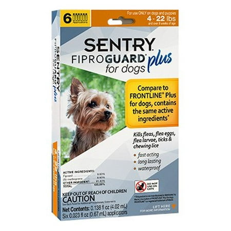 Sentry Fiproguard Plus For Dogs & Puppies Topical Flea & Tick Treatment, 4-22 lbs, 6