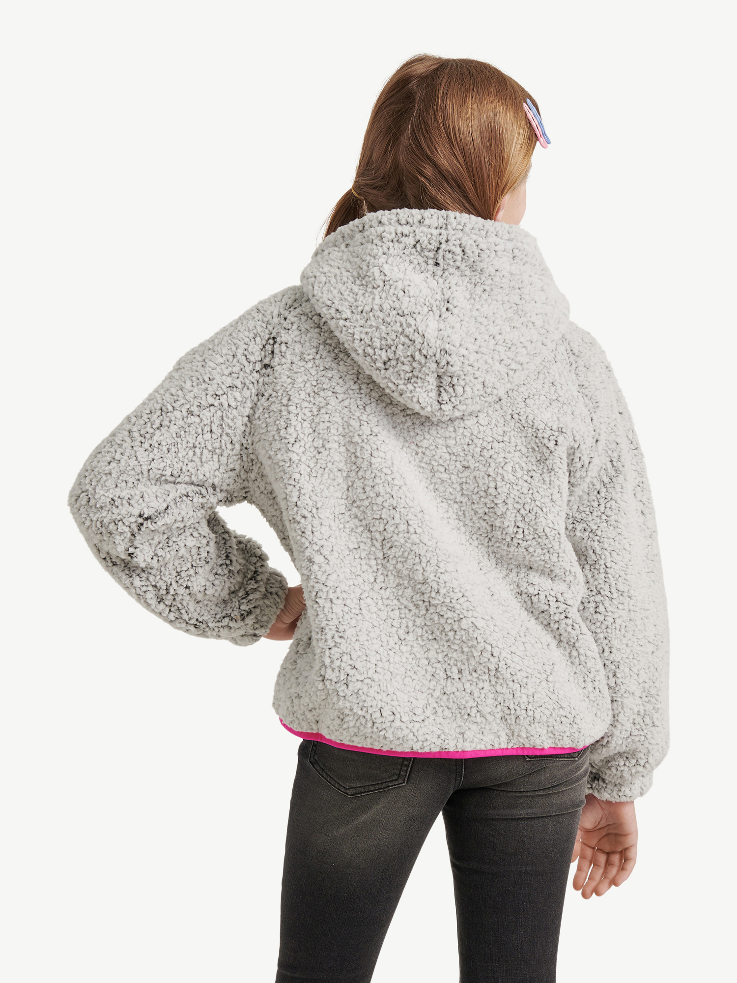 Justice Girls Full Zip Faux Sherpa Jacket with Hood, Sizes XS-XLP