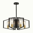 thumbnail image 2 of 4-Light Black Gold Farmhouse Chandelier Dining Room Light Chandelier Geometric Lantern Pendant Light, 2 of 7