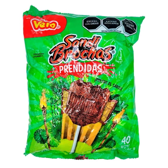 Sandi Brochas PRENDIDAS 40 PCS (Watermelon flavored Mexican Lollipops covered in a sweet, tangy, and spicy chile)