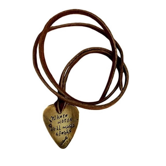 Guitar Pick - Where Words Fail Music Speaks Guitar and Notes Hand Stamped Nec...