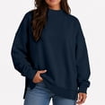 thumbnail image 6 of dazeni Side Split Hem Sweatshirts for Women High Neck Sweatshirt Plain Long Sleeve Workout Sweatshirts Lightweight Fleece Pullover Tops Navy X-Large, 6 of 9