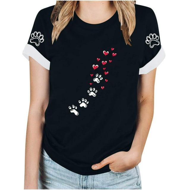 Tops Y Blusas de las Mujeres Estampadas Cuello Redondo Manga Corta, Poliéster Casual Top para Diario, Fiesta Y Todas las Estaciones