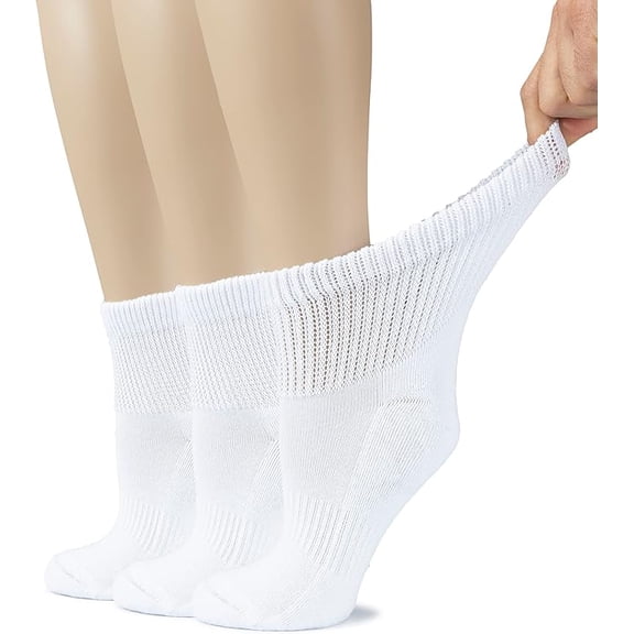 Hugh Ugoli Diabetic Ankle Socks, Neuropathy Support, Wide & Stretchy, Seamless Toe, 3 Pairs, Size: 09-12