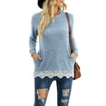 thumbnail image 2 of hirigin Women Long Sleeve Tops Autumn Casual Lace Patchwork Round Neck Pullover Shirt with Pockets Club Streetwear, 2 of 7
