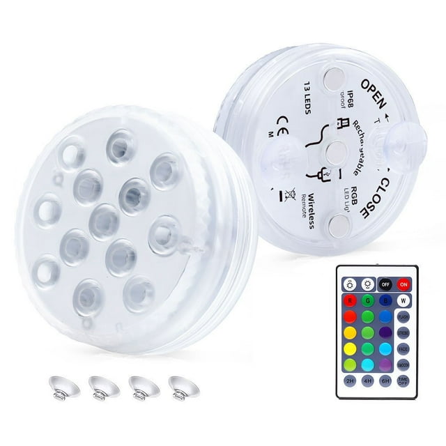 Submersible Led Pool Lights Waterproof Underwater Bathtub Rgb Light With 16 Colors With Remote Control And Suction Cups