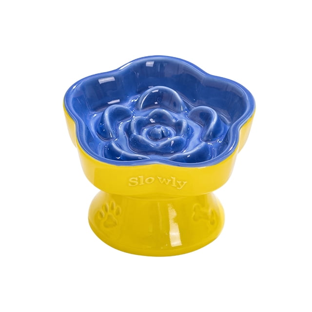 BAOPAI Ceramic Elevated Slow Feeder Bowl for Cats and Small Dogs Anti Gulping Anti Spill Design Promotes Digestive Health and Reduces Overeating