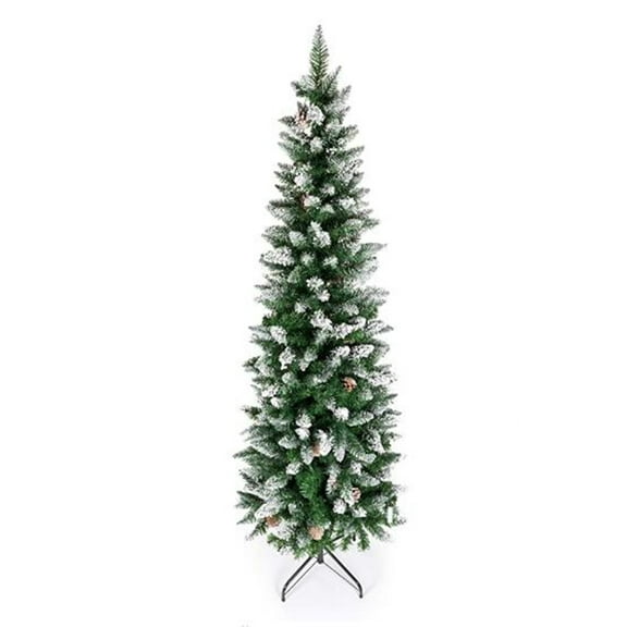 Senjie Snow Flocked Pencil Christmas Tree,Artificial Xmas Trees with Pine Cone Decoration Unlit 6 FT
