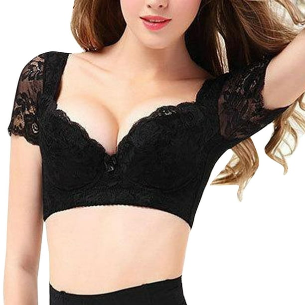 Aayomet Bras for Women Plus Size Bra With Side Breasts Thin Half Sleeved  Functional Bra (Black, 80D) 