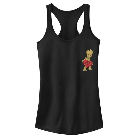 Junior's Marvel Guardians of the Galaxy Valentine's Day Groot Heart  Racerback Tank Top Black X Small