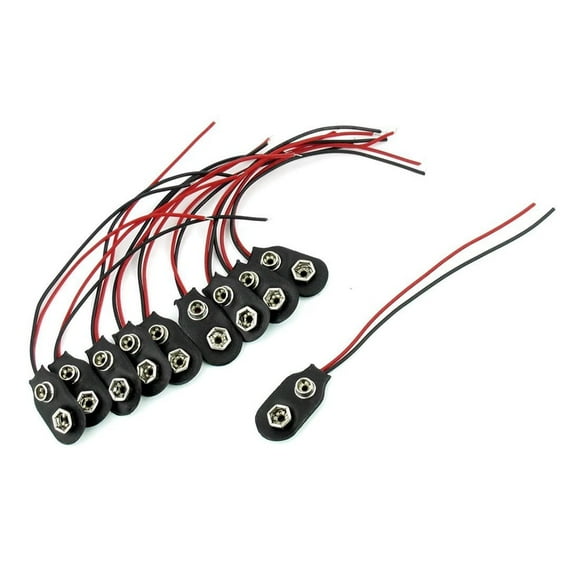 10pcs I Type Snap 9V Battery Clip Connector with Cable (Black)