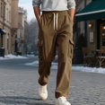 thumbnail image 7 of Men's Corduroy Cargo Pants Straight Leg Relaxed Fit Multi Pocket Drawstring Casual Utility Trousers, 7 of 7