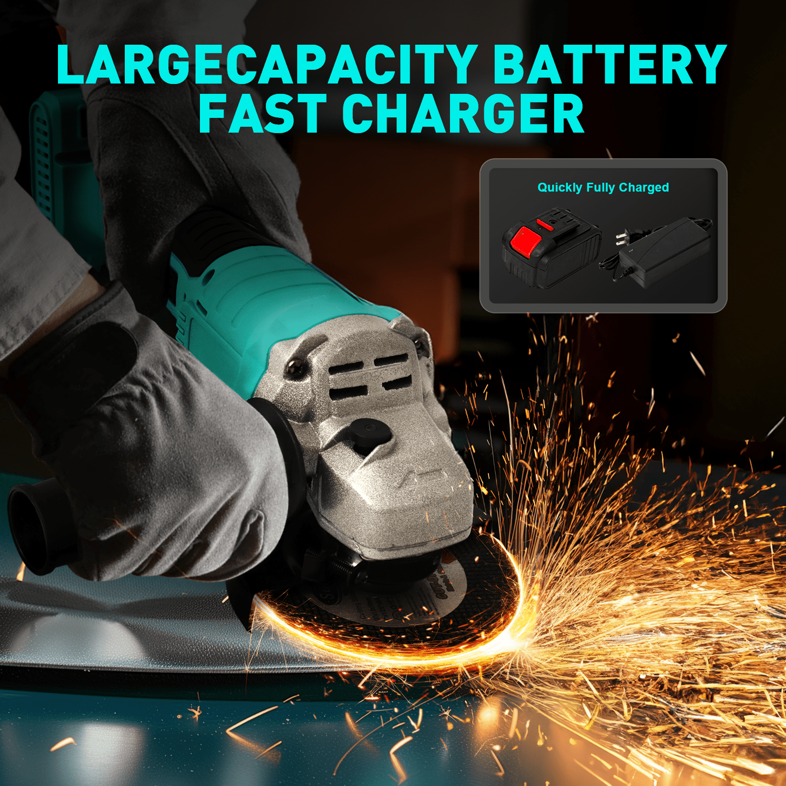 4" 21V 1500mah Electric Cordless Angle Grinder,Angle Grinder Tool Cutting Tool with 1 Batteries,Charger, and 3 Cutting Discs for Cutting, Polishing, Grinding, and Rust Removal