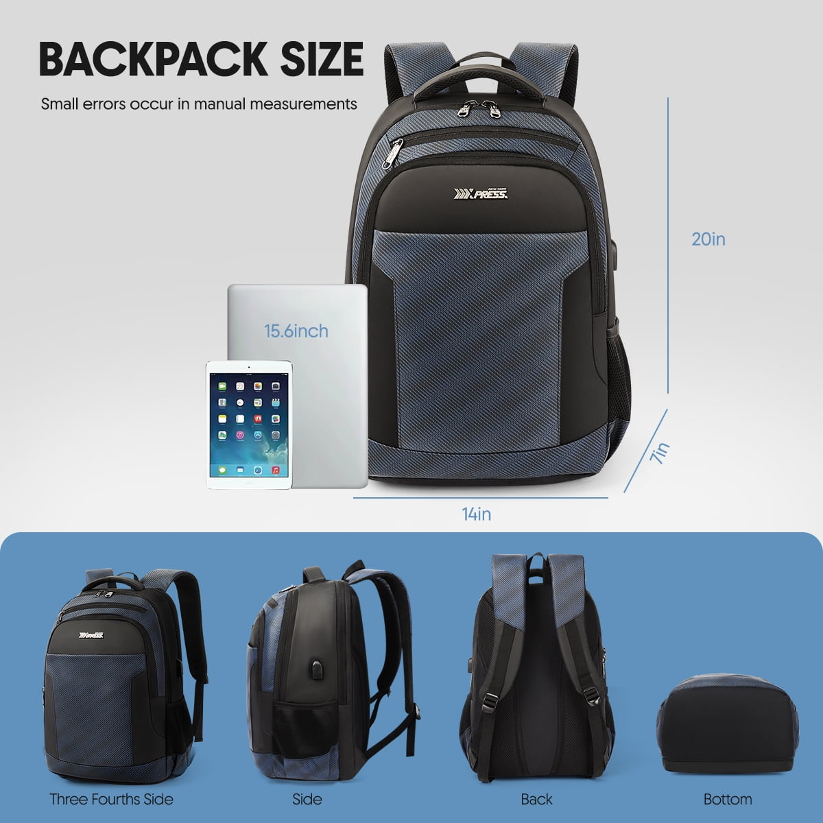 17 Inch Laptop Backpack for Men Carry on Travel Backpack with USB Charging Port Water Resistant Work Business College Computer Bag,HB2116 Navy
