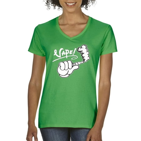 Trendy USA 415 - Women's V-Neck T-Shirt Vape Life Bro Cartoon Hand Small Kelly