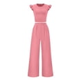 thumbnail image 5 of Bovxnpu 2 Piece Lounge Set for Women Ruffle Short Sleeve High Waist Pleated Wide Leg Pants Set, 5 of 8