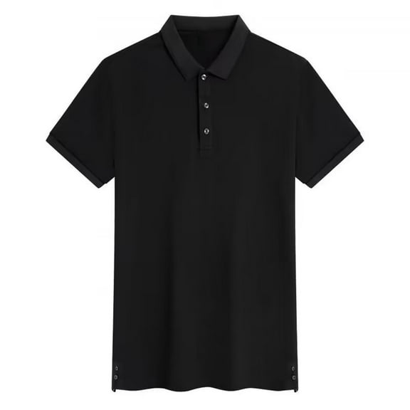 Sngxgn Men's Print Short Sleeve Cotton Polo T-Shirt(Black,L)