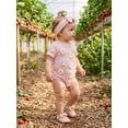 thumbnail image 5 of BemeyourBBs Newborn Baby Girl Duck Outfit Infant Baby Girl Summer Clothes Bubble Romper Cute 3D Crochet Duck Flower Embroidery Short Sleeve Bodysuit Playsuit and Headband Set, 5 of 9