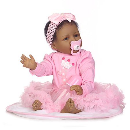 Pinky 22 Pouces 55 Cm Noir Indien Africain Corps Doux Silicone Reborn Bebe Poupees Fille Princesse
