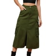 thumbnail image 2 of Women'S Long Jean Skirts with Slit Elastic Waist Cargo Denim Maxi Skirt Green S, 2 of 8