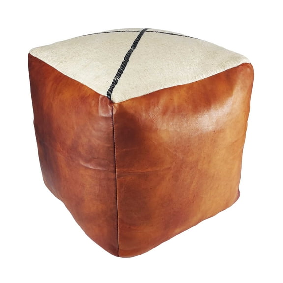 UnstuffedHandmade Moroccan Leather and Wool 20" Cube Ottoman