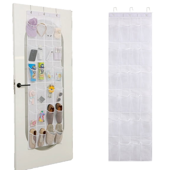 24-Pocket Over-The-Door Shoe Organizer, Folding Hanging Organizer with Hooks, Heavy-Duty Hanging Mesh Holder for Bedroom, Bathroom, Wardrobe