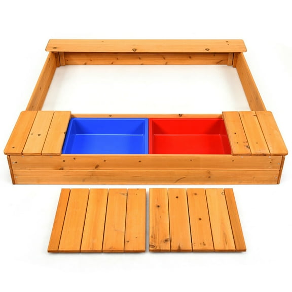 GVN Kids Outdoor Playset Backyard Cedar Sandbox, Backyard Sandbox, Kid's Outdoor Furniture, Honey, Gift for Ages 2-8