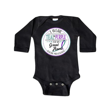 

Inktastic Suicide Prevention- I Wear Teal and Purple for My Great Aunt Gift Baby Boy or Baby Girl Long Sleeve Bodysuit