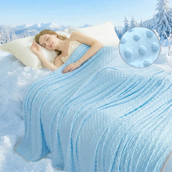 1PC Solid color 3D Bubble Dot Cooling Blanket, Lightweight Breathable Summer Quilt for Hot Sleepers, Soft Textured Bed Cover for Bedroom, Couch & Travel(Blue,Throw