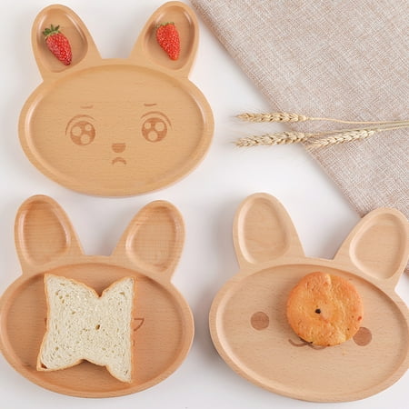 

GXSR Natural Wooden Kids Plate Baby Feeding Animal Wood Plates